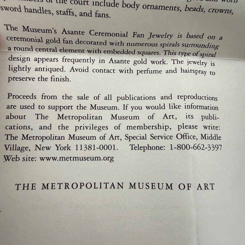 Vintage Metropolitan Museum of Art‎ Necklace Asante Ceremonial Fan Jewelry - Picture 10 of 13